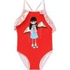Ruffle Trim Swimsuit, Red - One Pieces - 1 - thumbnail