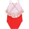 Ruffle Trim Swimsuit, Red - One Pieces - 2