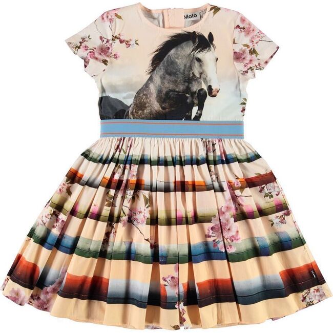 Jumping Horse Pleated Dress, Rose - Dresses - 1