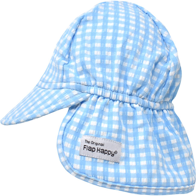 UPF 50 Swim Flap Hat, Blue Gingham Seersucker