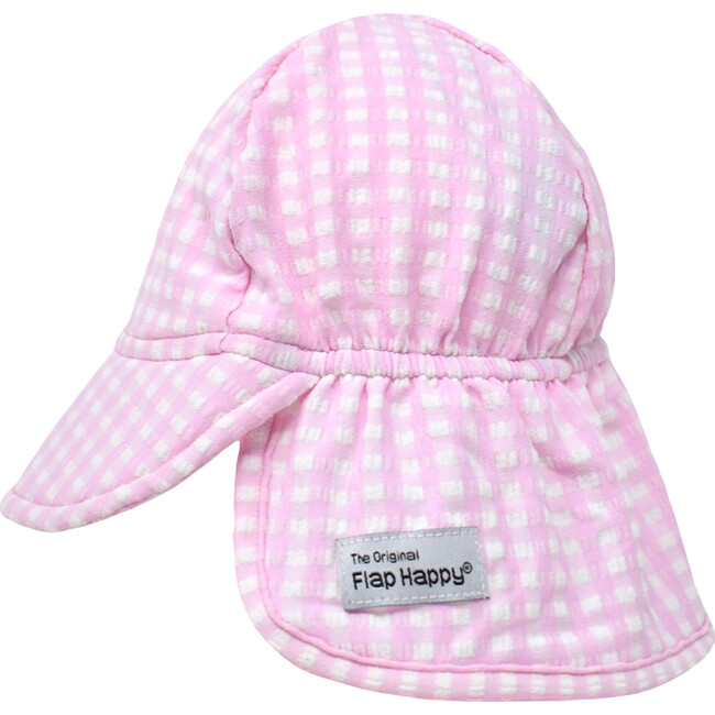 UPF 50 Swim Flap Hat, Pink Gingham Seersucker