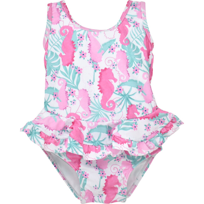 UPF 50 Stella Infant Ruffle Swimsuit, Magic Seahorse