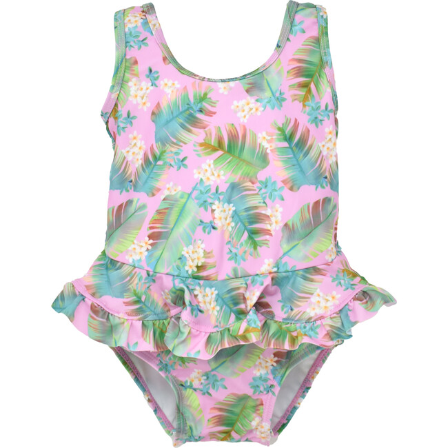 UPF 50 Stella Infant Ruffle Swimsuit, Luau Palms