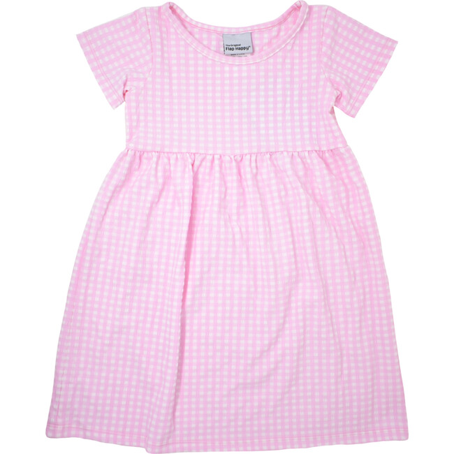 UPF 50 Laya Short Sleeve Tee Dress, Pink Gingham Seersucker