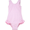 UPF 50 Delaney Hip Ruffle Swimsuit, Pink Gingham Seersucker - One Pieces - 1 - thumbnail