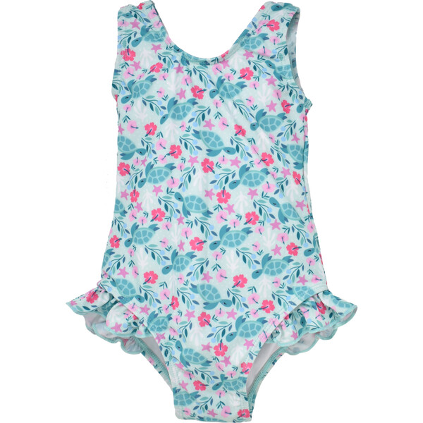 UPF 50 Delaney Hip Ruffle Swimsuit, Botanical Turtles - Flap Happy Swim ...