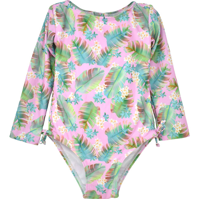 UPF 50 Charlie L/S Rash Guard Swimsuit, Luau Palms
