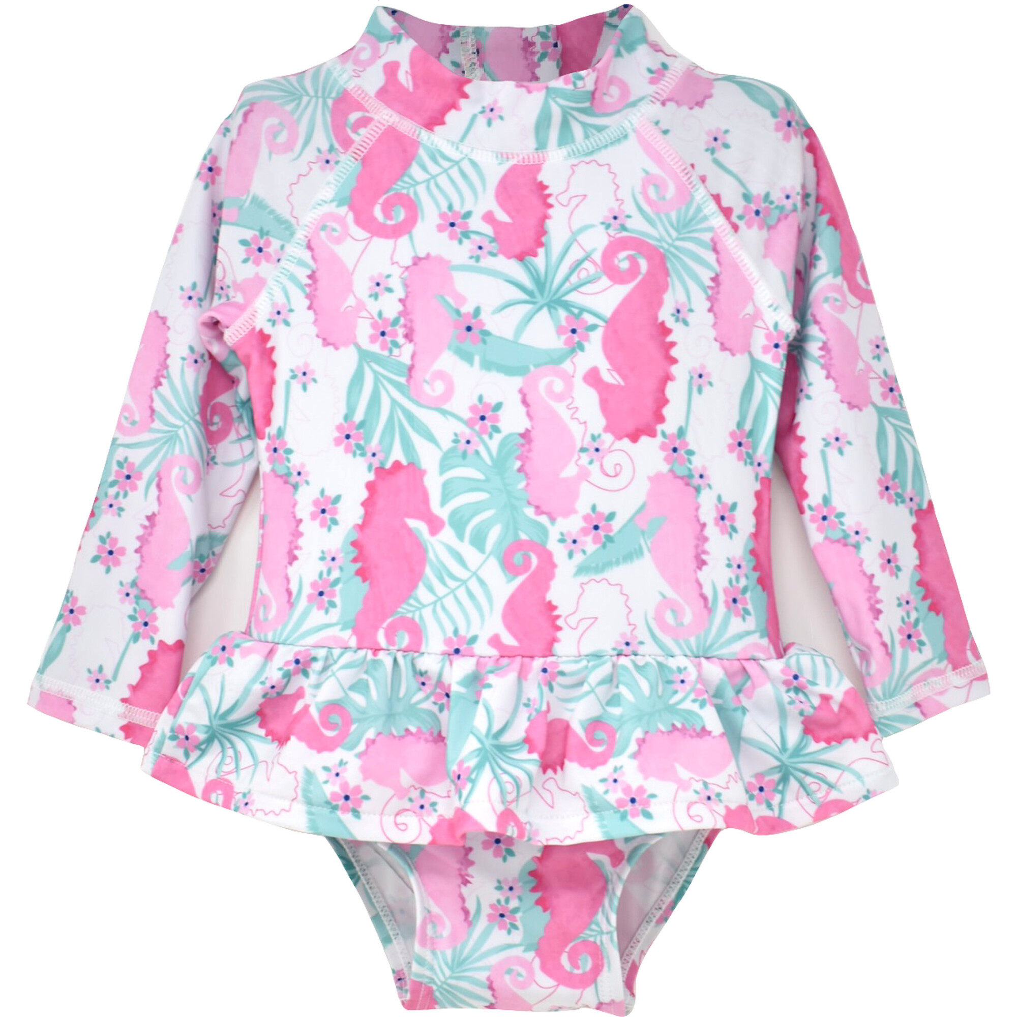 UPF 50 Alissa Infant Ruffle Rash Guard Swimsuit, Magic Seahorse - One Pieces - 1