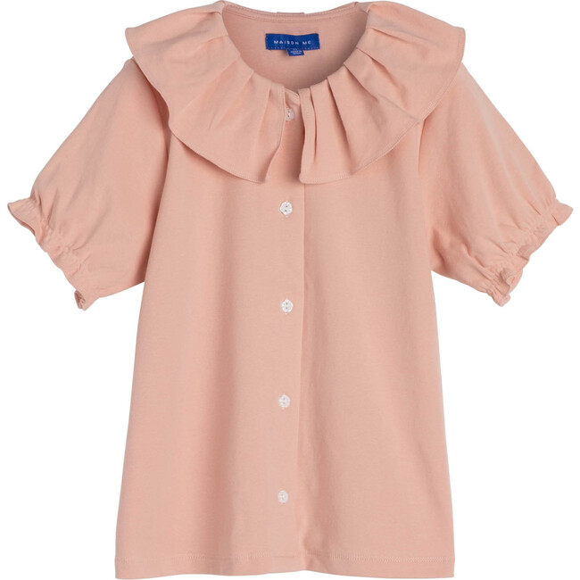 Lani Ruffle Collar Jersey Top, Peony Pink - Shirts - 1