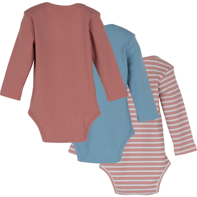 Reagan Long Sleeve Bodysuit Trio, Rose & Dusty Blue Multi - Onesies - 2