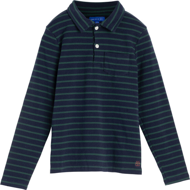 Finley Long Sleeve Polo, Navy & Evergreen - Shirts - 1