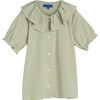 Lani Ruffle Collar Jersey Top, Sage - Shirts - 1 - thumbnail