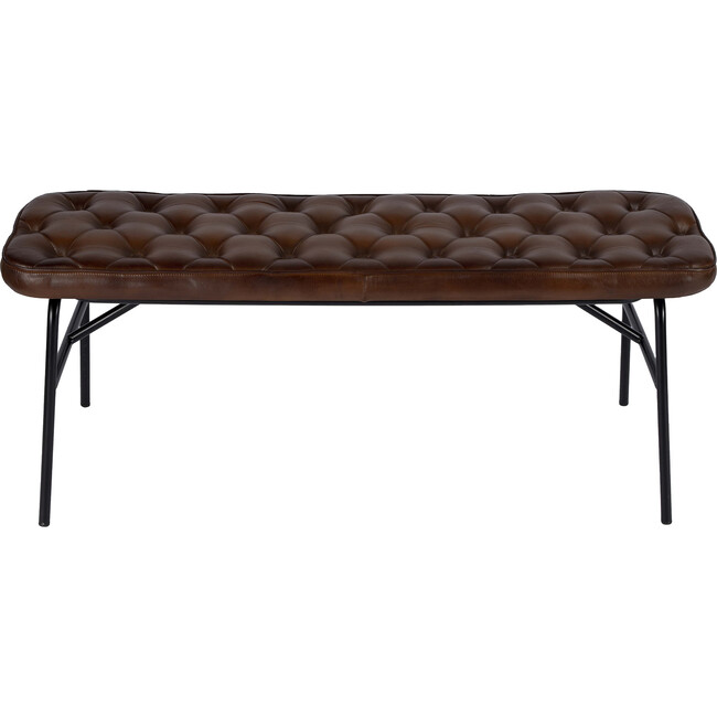 Austin Leather Button Tufted Bench, Natural Brown