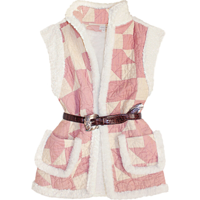 Women's Small Shearling Quilt Gilet, Dusty Rose