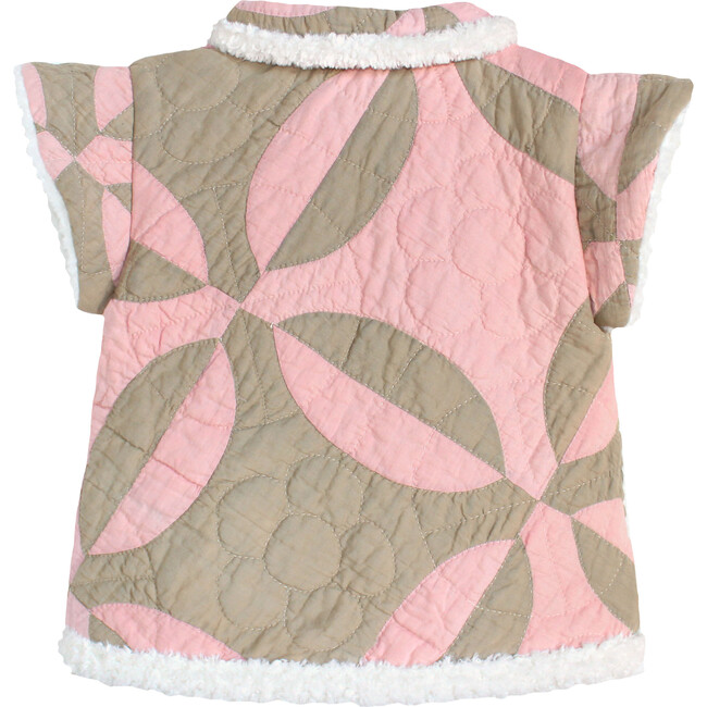 Kids 6y Shearling Quilt Gilet, Pink & Taupe