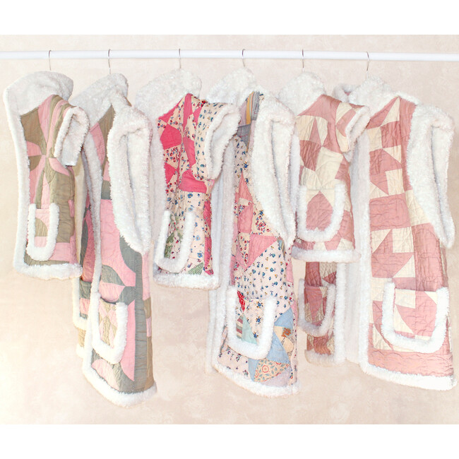 Kids 6y Shearling Quilt Gilet, Pink & Taupe - Vests - 4