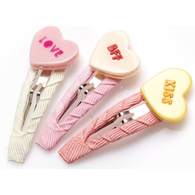 Candy Hearts Fabric Snap Clip, Set of 3