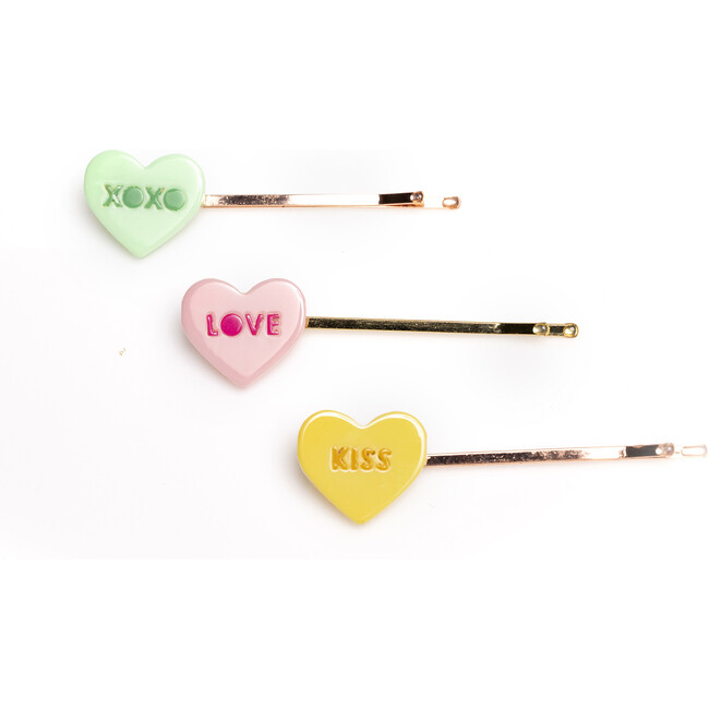 Candy Hearts Pastel Shades Bobby Pins, Set of 3