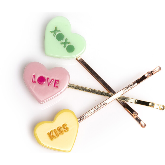 Candy Hearts Pastel Shades Bobby Pins, Set of 3