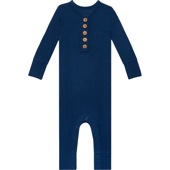 Long Sleeve Henley Romper, Agate Waffle - Rompers - 1