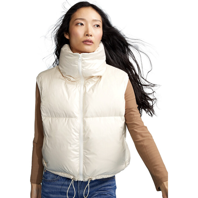 Women's Nylon Puffer Vest, White - Vests - 1