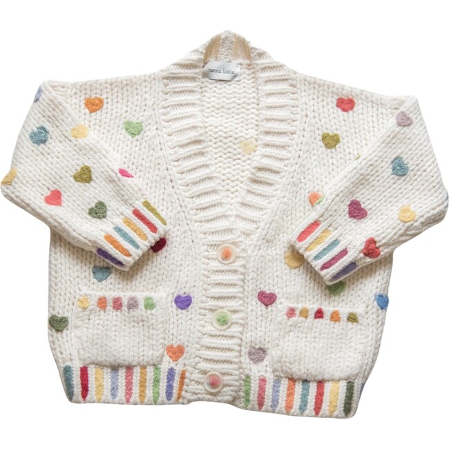 Women's Hand Embroidered Rainbow Hearts Cardigan  - Sweaters - 1