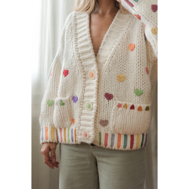Women's Hand Embroidered Rainbow Hearts Cardigan  - Sweaters - 2