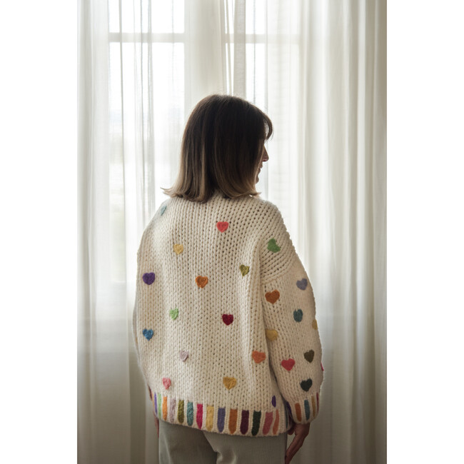 Women's Hand Embroidered Rainbow Hearts Cardigan  - Sweaters - 3