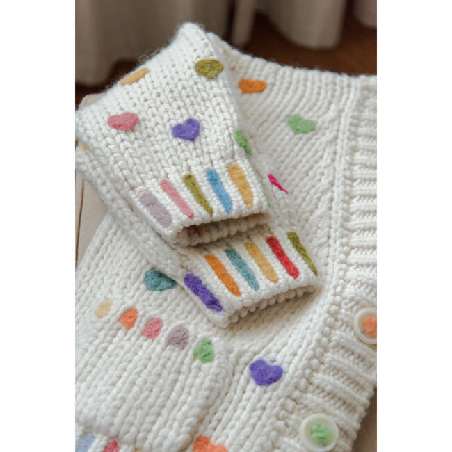 Women's Hand Embroidered Rainbow Hearts Cardigan  - Sweaters - 6