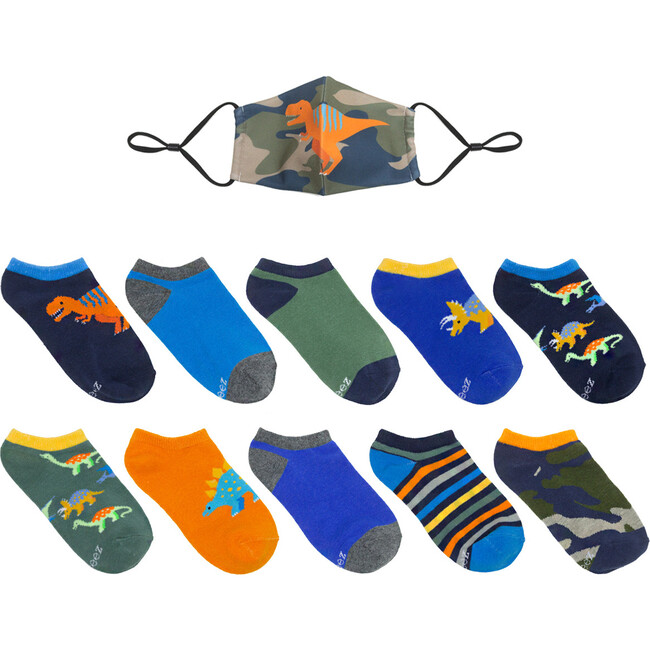 Camo Dinos Socks 10 Pack & Mask, Navy - Socks - 1