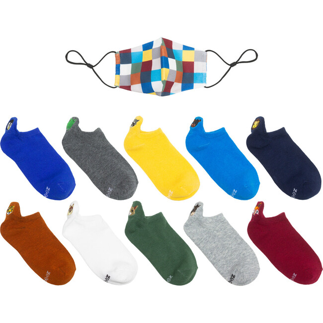 Emb Critter Mix Socks 10 Pack & Mask, Bright
