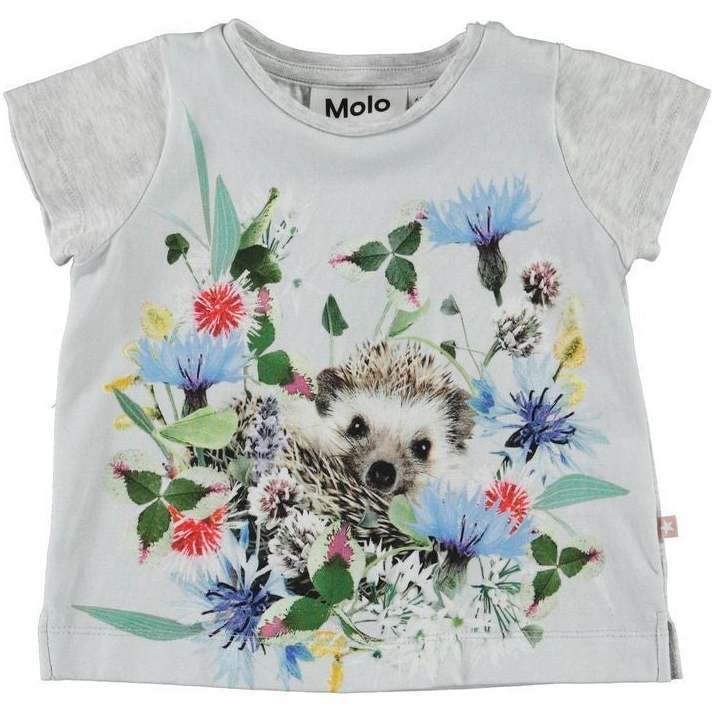 Floral Hedgehog T-Shirt, Gray - Tees - 1