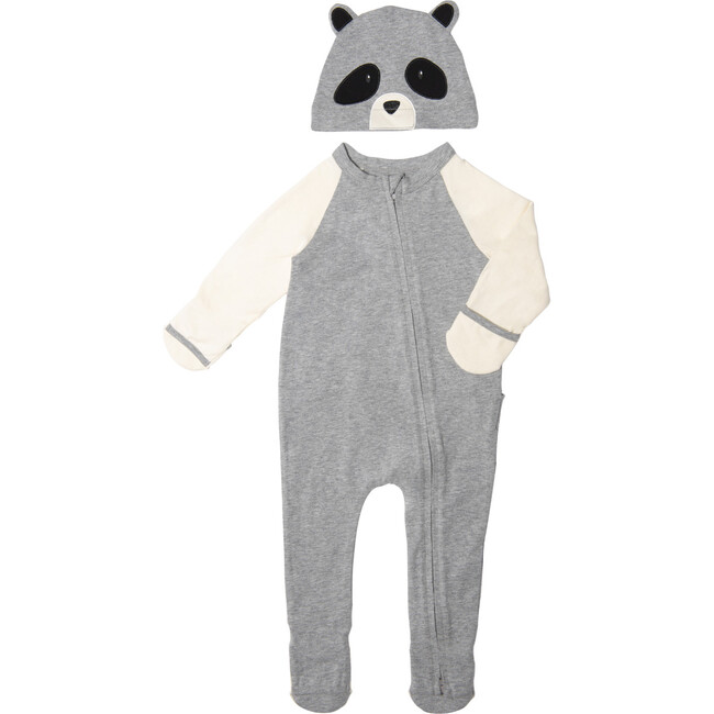 Hat Footie Coverall, Grey Racoon - One Pieces - 1