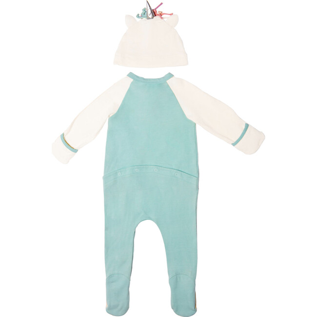 Hat Footie Coverall, Blue Unicorn