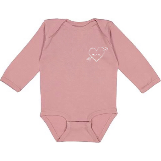 "Mama" Embroidered Bow + Arrow Baby Longsleeve Onesie, Mauve Pink
