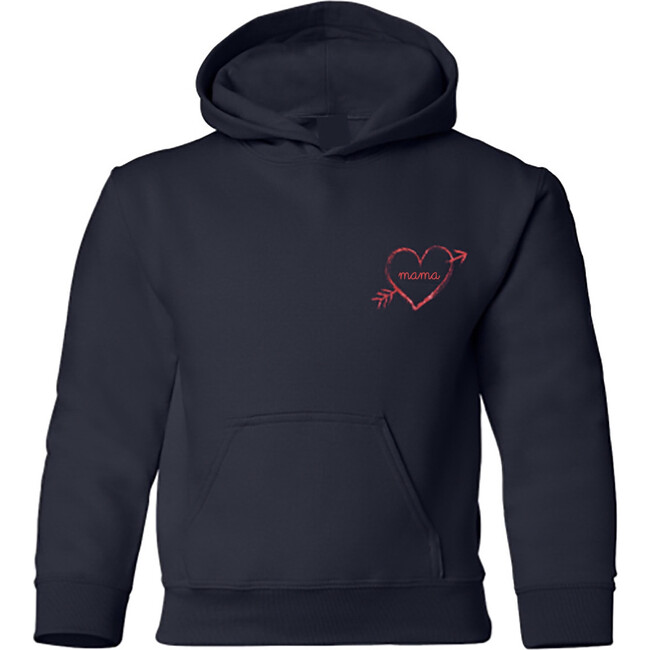 "Mama" Embroidered Heart Bow + Arrow Baby Pullover Fleece Hoodie, Navy