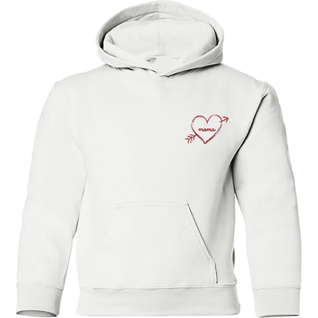 "Mama" Embroidered Heart Bow + Arrow Baby Pullover Fleece Hoodie, White