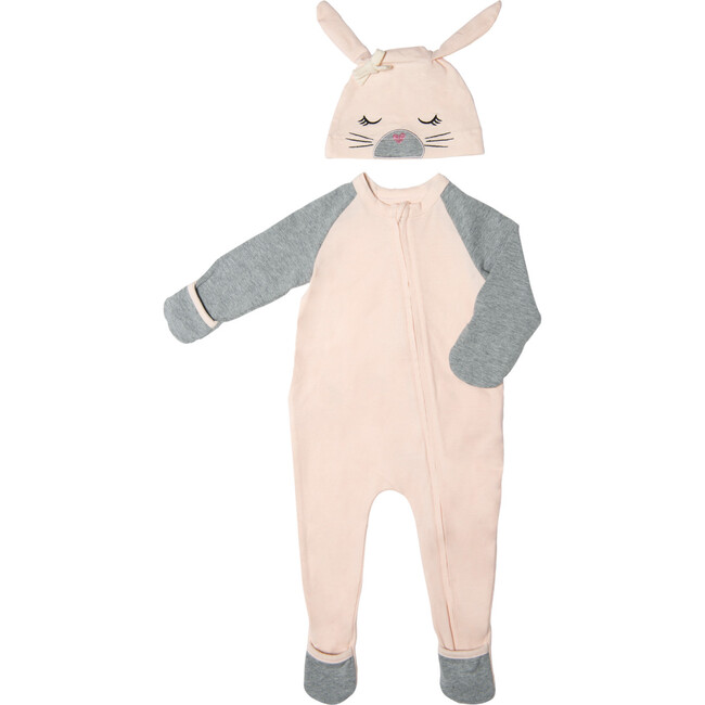 Hat Footie Coverall, Pink Bunny
