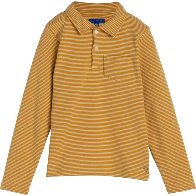 Finley Long Sleeve Polo, Mustard & White - Shirts - 1