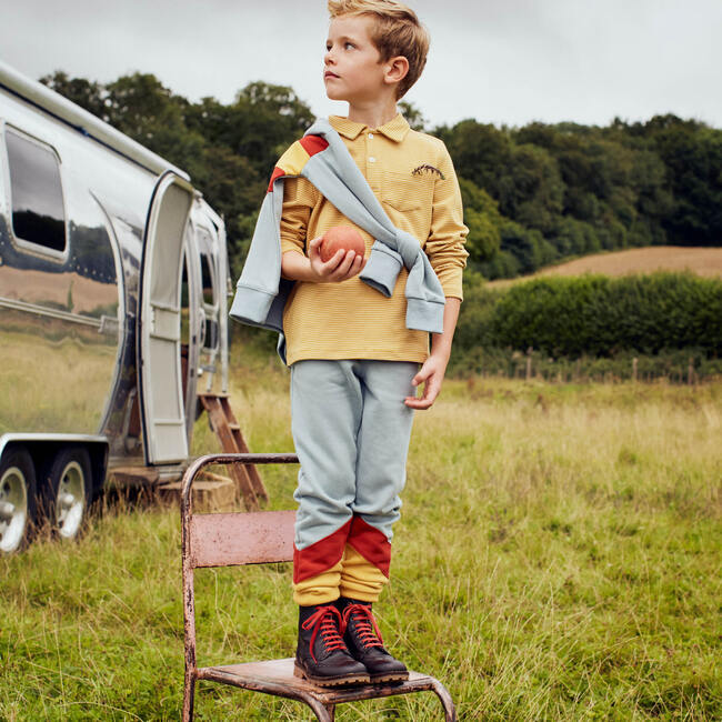 Finley Long Sleeve Polo, Mustard & White - Shirts - 4