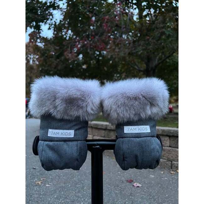 Kids TUNDRA Scooter Warmmuffs, Dark Heather Grey Faux Fur - Gloves - 3