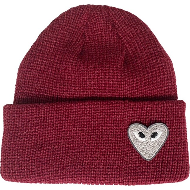Patched Smile Beanie, Burgundy