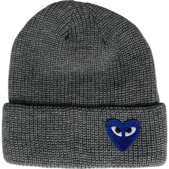 Patched Smile Beanie, Gray