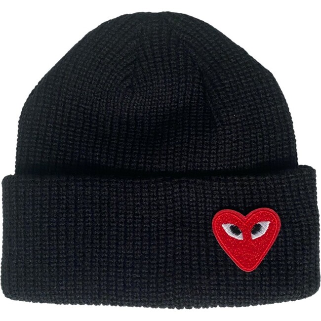 Patched Smile Beanie, Black/Red - Hats - 1