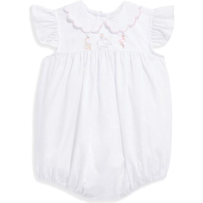Embroidered Athena Bubble, White with Pink