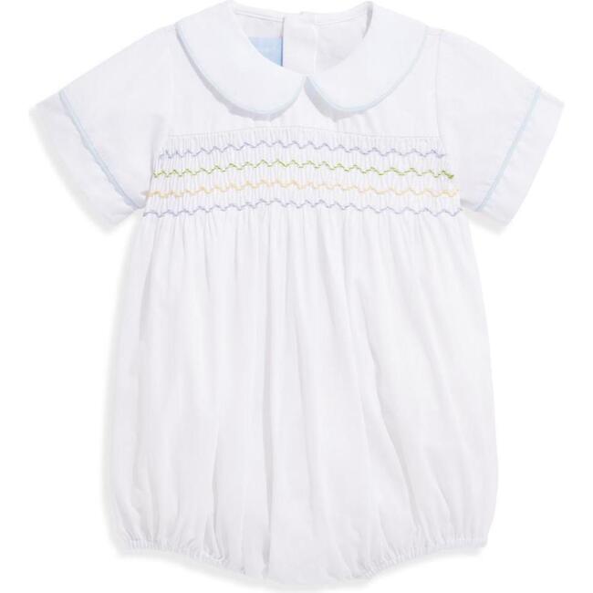 Pastel Smocked Bubble, White with Pastel