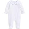 Embroidered Collared Pima Footie, White with Blue Hearts - Rompers - 1 - thumbnail