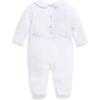 Embroidered Collared Pima Footie, White with Blue Hearts - Rompers - 2