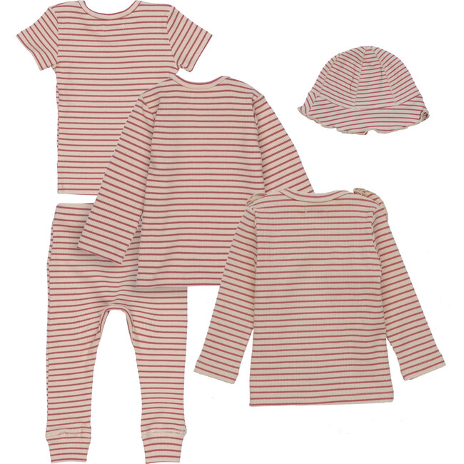5 Piece Baby Set, Pink & Natural Stripe