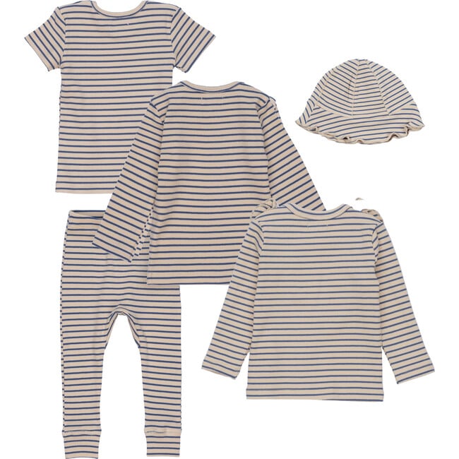 5 Piece Baby Set, Blue & Natural Stripe